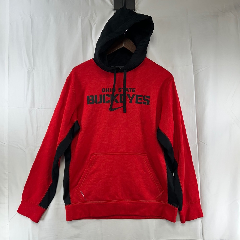 Nike Ohio State Buckeyes Hoodie Mens S Red Black Therma-FIT‎ Pullover Sweatshirt